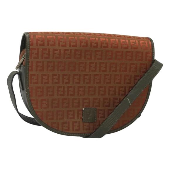 FENDI Zucchino Canvas Shoulder Bag Khaki Gold - Picture 1 of 12